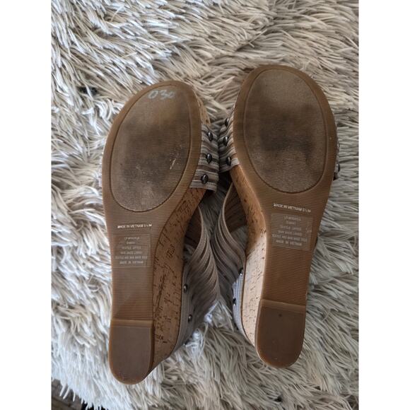 Lucky Brand Miller Cork Wedge Open Toe Platform Sandals 9.5 Criss Cross Strap - Picture 6 of 11